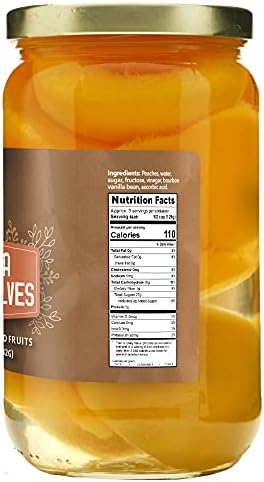 Green Jay Gourmet Vanilla Peaches in a Pint Jar - Fresh Hand Jarred Fruit for Cooking & Pantry – Home Grown Pre-Prepared Pickled Peaches With Bourbon Vanilla Bean – All Natural Ingredients - 17 Ounces