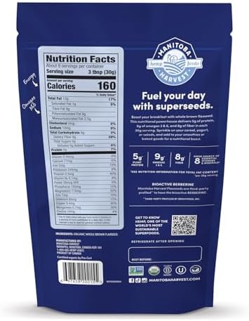 Manitoba Harvest Whole Organic Flaxseed, 5g Plant Based Protein and 9g Omegas 3 & 6 per 30g Serving - Perfect for Smoothies, Yogurt & Cereal - Non-GMO, Organic, Vegan, 10oz (Pack of 1)