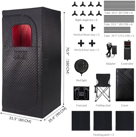 Dry Infrared Sauna, Saunas Box with Red Light Therapy for Relaxation, Detox and Muscle Relief, 9 Levels Up to 140°F Personal Indoor Saunas Tent, Portable Sauna for Home, Bedroom, Living Room