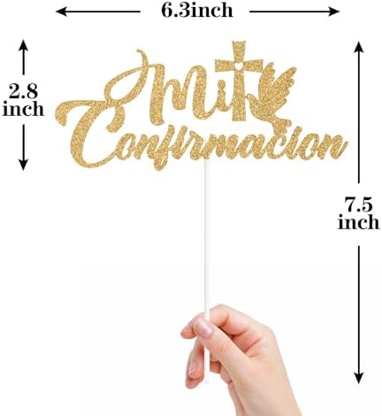 Zatain Mi Confirmacion Cake Topper, Spanish Mi Bautizo, First Holy Communion, Religious Wedding/Engagement/Baby Shower/Confirmation/1st Birthday Party Decorations - Gold Glitter