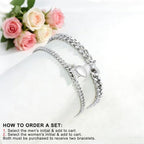 Magnet Couple Bracelet for Women Men A-Z Initial Silver Bracelet Stainless Steel Cuban Link Chain Adjustable Valentines Day Gifts for Him Her