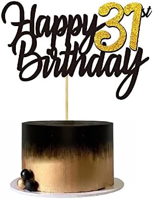 Happy 31st Birthday Cake Toppers Glitter 31st Anniversary Cake Topper 31 Years Loved Bday Decorations 31 Gold Birthday Cake Decorations Thirty-one Party Supplies for Women Men(Black Gold)