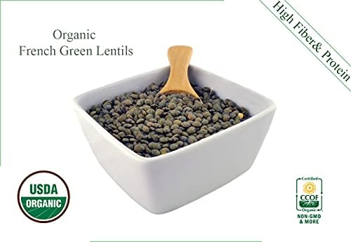 Organic French Green Lentils Whole Raw, High Fiber Non-GMO-Bulk (5LB)