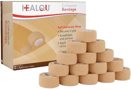 HEALQU Self Adhesive Bandage Wrap – Cohesive Tape for Athletic & Sports - 1" x 5 Yard Self Adherent Medical Tape, Flexible, Waterproof Elastic Bandages for Wrist & Ankle Vet Wrap for Dogs (Box of 12)