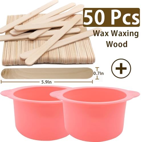 2-pack Silicone Wax Warmer Liner, Silicone Wax Bowl for Wax Warmer, Non-Stick Wax Melt Warmer Wax Pot Replacement, Reusable Wax Melt Liner with 50 Pcs Wax Spatula Sticks for Hair Removal pink
