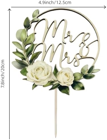 Wooden Wedding Cake Topper, Mr and Mrs with Roses - Elegant Floral Cake Decor for Wedding, Anniversary, Bridal Shower, Birthday (Classical-A)