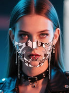 Cyber Punk Half Mask for Women Men Y2K Metal Face Mask Liquid Irregular Cyborg Face Chain Cosplay Jewelry Gifts