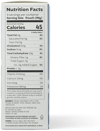White Leaf Provisions Organic Blueberry Applesauce – Regeneratively Farmed, No Added Sugar, Kosher, USDA, GMO & BPA free 3.2oz Pouches (Pack of 24)
