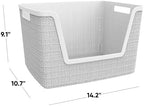 Curver Set of 4 Large 18L Easy Access Jute Decorative Plastic Organization and Storage Baskets - Perfect Bins for Home Office, Closet Shelves, Kitchen Pantry and All Bedroom Essentials, White