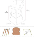 ARTPLAN Bar Stools Set of 2 for Counter Height 34 Inch - Modern Retro Style with Leather Seat & Walnut Wood Frame, Bar Chairs for Kitchen Island, Home Bar, Dining Counter,Dark Orange