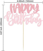 Gyufise 1Pcs Happy Birthday Cake Topper Glitter Cake Pick for Celebrating Anniversary Theme Party Cake Decorations Supplies Pink