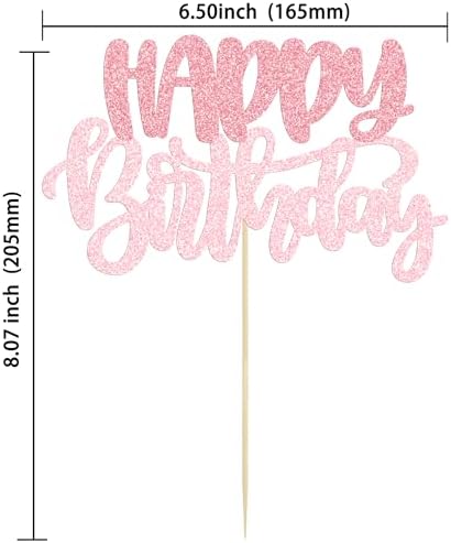 Gyufise 1Pcs Happy Birthday Cake Topper Glitter Cake Pick for Celebrating Anniversary Theme Party Cake Decorations Supplies Pink