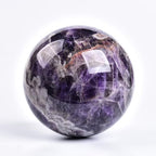 JIC Gem Large Crystal Ball Chevron Amethyst Healing Crystals Sphere with Wooden Stand Meditation Home Decor 3.5-4 inch (90-100mm)
