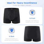 Carer Incontinence Underwear for Men Washable Incontinence Boxer Briefs 3 Pack Leak Proof Underwear for Men Cotton Reusable Incontinence Underwear with Extended Pad Front & Rear 280ML (Large)