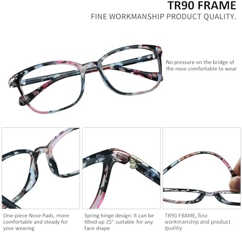 VisionGlobal Blue Light Blocking Glasses for Women, Computer Reading, TV Glasses, Stylish Square Frame(+3.50 Magnification)