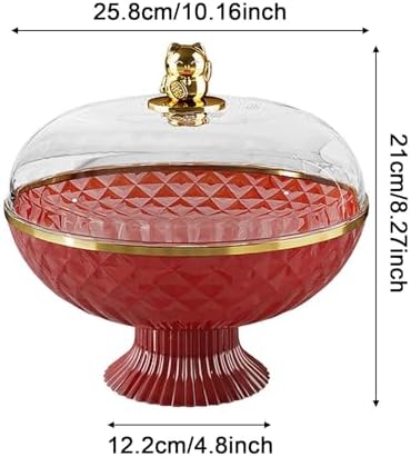 Fruit Bowl Fruit Plate Round Multipurpose Decorative Tray Fruit Basket with Lid Fruit Stand for Hotel Fruit Vegetable Storage, Red