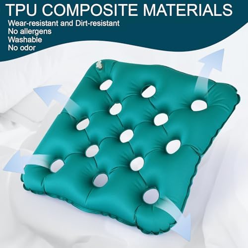 Waffle Cushions for Pressure Relief, Inflatable Seat Cushion for Prolonged Sitting, Wheelchair Cushion for Pressure Sore, Ideal Car Seat Cushion, Airplane Cushion for Long Flights with Inflatable Pump