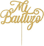 YotaWish Gold Glitter Mi Bautizo Cake Topper - Holy First Communion Cake Toppers - Baby Shower, Baby's 1st Birthday, Gender Reveal Party Decorations