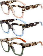 Yogo Vision Blue Light Blocking Reading Glasses for Women Big Square Oversized Computer Readers (3 Pack)