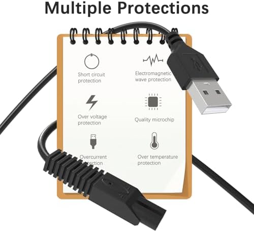 2 Pack USB Charger Cord for Remington Electric Shaver for Women, for Remington WDF5030A, WDF4816NA, WDF4821US, WDF4825 Trimmer Replacement Charging Cable, Power Cord Black