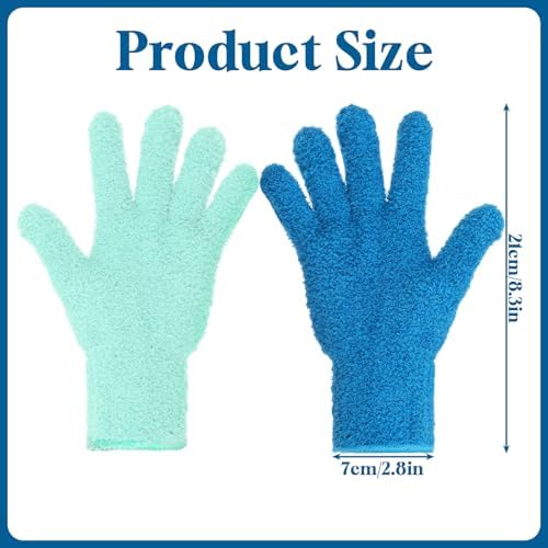 Nogeqi 2 Pairs Microfiber Gloves for Plants, Reusable Dusting Gloves, Washable Microfiber Dusting Mitt for Plants Cars House Furniture Blinds Kitchen Small Objects Cleaning (Mint Green, Royal Blue)