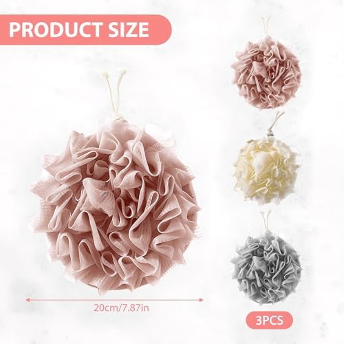 3 PCS Bar Soap Loofah Pouch, New 2 in 1 Drawstring Loofah Soap Holder, Exfoliation Mesh Shower Ball for Cleansing and Smooth Skin (Beige+Grey+Pink)