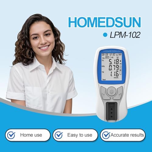 HSLPM-102 Portable Cholesterol Testing Kit Home Use 4 in 1 TC HDL LDL Triglyceride Blood Lipid Analysis Meter Device Quick Results Easy to Use with 10Pcs Strips Lancets Droppers