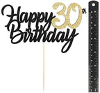 PALASASA Black Gold Glitter Happy Birthday cake topper - 30 Anniversary/Birthday Cake Topper Party Decoration (30th)