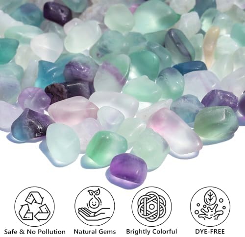 Crystal Pebbles – 0.9LB Natural Fluorite Crystal Bulk, Decorative Tumbled Gemstones Sea Glass Rock for Fish Tank Gravel, Vase Filler, DIY Crafts, Plant Pots & Home Decor