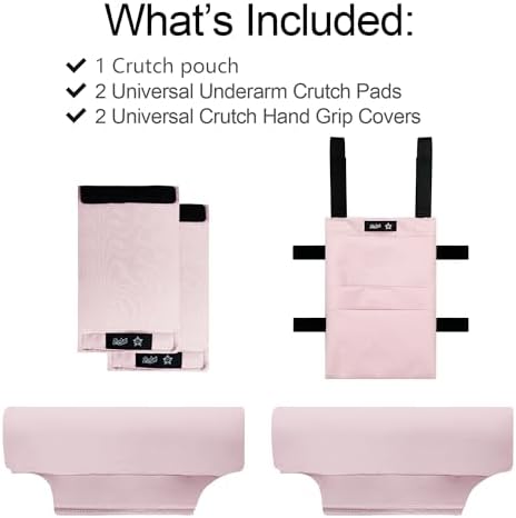 SPRING SEAON Crutches Padding & Crutch Bag (5 PCS) - Crutch Pads for Armpits and Hand Grips Water-Resistant Pouch for Crutches Crutch Cushions Crutches Accessories for Kids, Men, Women Pink