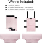 SPRING SEAON Crutches Padding & Crutch Bag (5 PCS) - Crutch Pads for Armpits and Hand Grips Water-Resistant Pouch for Crutches Crutch Cushions Crutches Accessories for Kids, Men, Women Pink