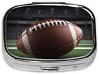 American Football Pill Box 2 Compartment, Small Pill Box for Purse & Pocket, Metal Pill Case with Mirror, Travel Daily Pill Organizer, Portable Medicine Vitamin Holder Unique Gift