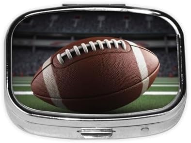 American Football Pill Box 2 Compartment, Small Pill Box for Purse & Pocket, Metal Pill Case with Mirror, Travel Daily Pill Organizer, Portable Medicine Vitamin Holder Unique Gift