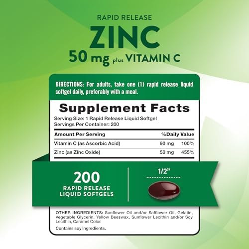 Nature's Truth Zinc 50mg Supplement | with Vitamin C | 200 Liquid Softgels | Non-GMO & Gluten Free