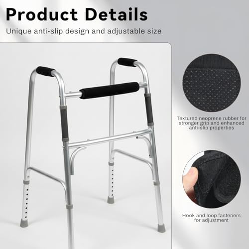 2 PCS Walker Handle Cushions, Padded Hand Grip Covers for Rolling Wheelchair, Crutches, Rollator, Universal Adjustable Non-Slip Washable Grips