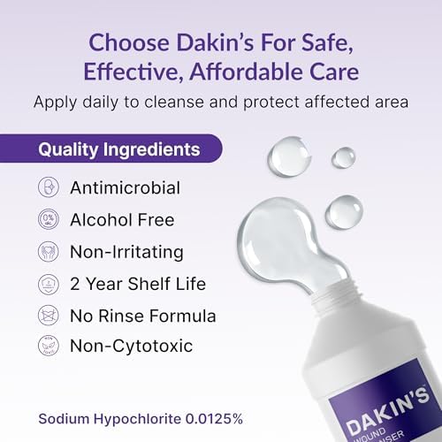 Dakin's Wound Cleanser Diluted 0.0125% Sodium Hypochlorite Solution for Acute and Chronic Wounds, Non-Cytotoxic Antimicrobial No-Rinse Formula, Gentle on Skin, Alcohol Free Wound Therapy, 16 oz Bottle