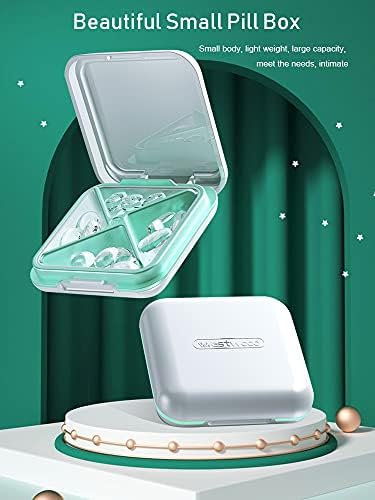 Small Pill Box, Travel Pill Case, Dtouayz Portable Medicine Organizer, Vitamin and Medication Dispenser, Cute Daily Pill Box for Purse or Pocket, Waterproof 4 Compartment Travel Pill Container