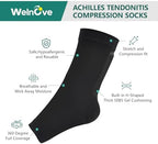 Welnove Achilles Tendonitis Heel Protector Sleeves H-Shape Achilles Tendon Support Compression Gel Padded Sleeve Socks for Cushion of Bursitis, Tendonitis, Tenderness, Dry Cracked - Black,Regular