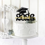 1 Pack Class of 2026 Cake Topper Glitter Congrats Grad Cap 2026 Graduation Cake Pick for 2026 Graduation Theme High School Boys Girls Graduate Party Cake Decorations Supplies Black Gold