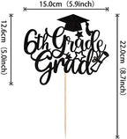 1 PCS 6th Grade Grad Cake Topper with Glitter Diploma Cap 6th Grade Graduation Cake Pick Class of 2026 Cake Decorations for 2026 Boys Girls Sixth Grade Graduation Party Supplies Black