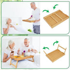 Artmeer Bed Tray Table with Folding Legs, Bamboo Breakfast Food Tray with Media Slot, Use As Platter, Laptop Desk, Snack, TV Tray Kitchen Serving Tray (Bamboo Large)