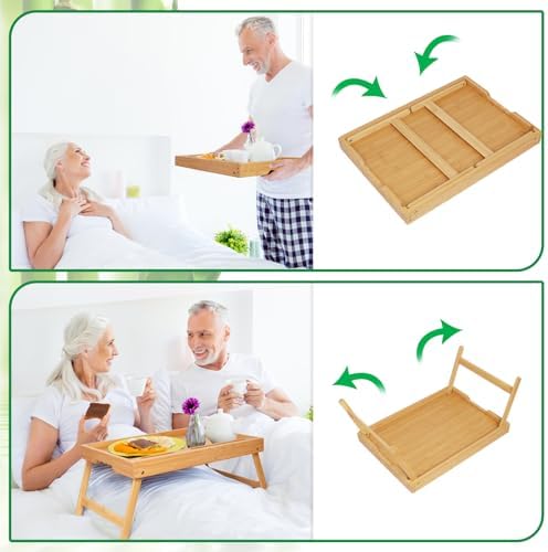 Artmeer Bed Tray Table with Folding Legs, Bamboo Breakfast Food Tray with Media Slot, Use As Platter, Laptop Desk, Snack, TV Tray Kitchen Serving Tray (Bamboo Large)