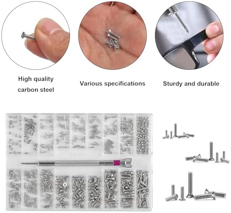 Micro Screw Repair Kit 500pcs - M1.2/M1.4/M2 Self-Tapping Tiny Screws for Eyeglasses, Watches, Electronics & Laptop Repair - Precision Mini Screwdriver Set