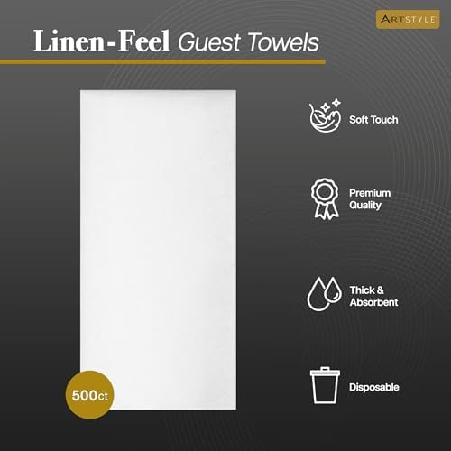 Artstyle Disposable Hand Towels for Bathroom, White Linen-Feel Guest Towels, Soft and Absorbent Dinner Paper Napkins, 12-inch x 17-inch, 500 ct.