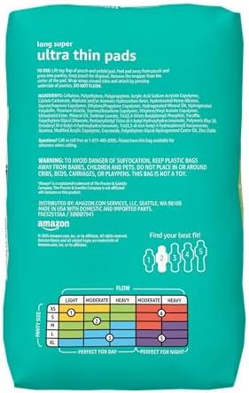 Amazon Basics Menstrual Pads for Women With Flexi-Wings, Long Length, Size 2, Super Absorbency, 32 Count (Pack of 1)