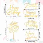 6 Pcs Gold Happy Birthday Cake Topper Side Mirror Acrylic Cake Topper Happy Birthday Cake Sign Decorations Gold Cake Inserts Cake Decor Supplies Golden Cupcake Toppers for Birthday Party Cake Dessert