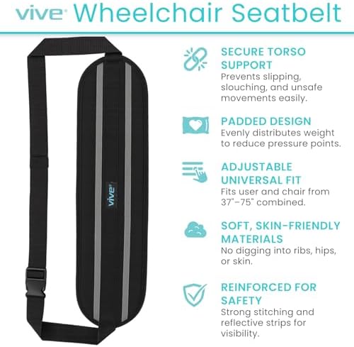 Vive Wheelchair Seatbelt - Safety Belt for the Elderly - Harness for Adults - Adjustable Straps for Chair/Bed Restraint - Patients Care - Falling Out Prevention - for the Elderly, Pregnant & Paralyzed