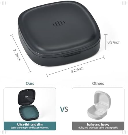 2 Pack Retainer Case Slim Aligner Case with Vent Holes Removable Inner Tray Silicone for Easy Cleaning Orthodontic Storage Box Secure Magnetic Closure for Travel (2Pack Black Green)