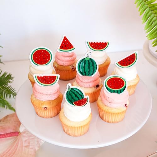 40Pcs Edible Watermelon Cupcake Toppers Cute Watermelon Cupcake Picks for Summer Fruit Baby Shower Fruit Boys Girls Birthday Party Cake Decorations Summer Holiday Party Decors