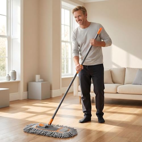 Microfiber Dust Mop for Hardwood Floor Cleaning, Dry and Wet Baseboard and Floor Duster, Household Cleaning Tool for Kitchen, Bathroom